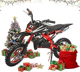 49cc Gas Dirt Bike - 2 Stroke Motorcycle with Off-Road Tires, Dual Disc Brakes & Shock Absorbers - Beginner Motocross Bike with Comfort Seat Cushion for Youth Riders