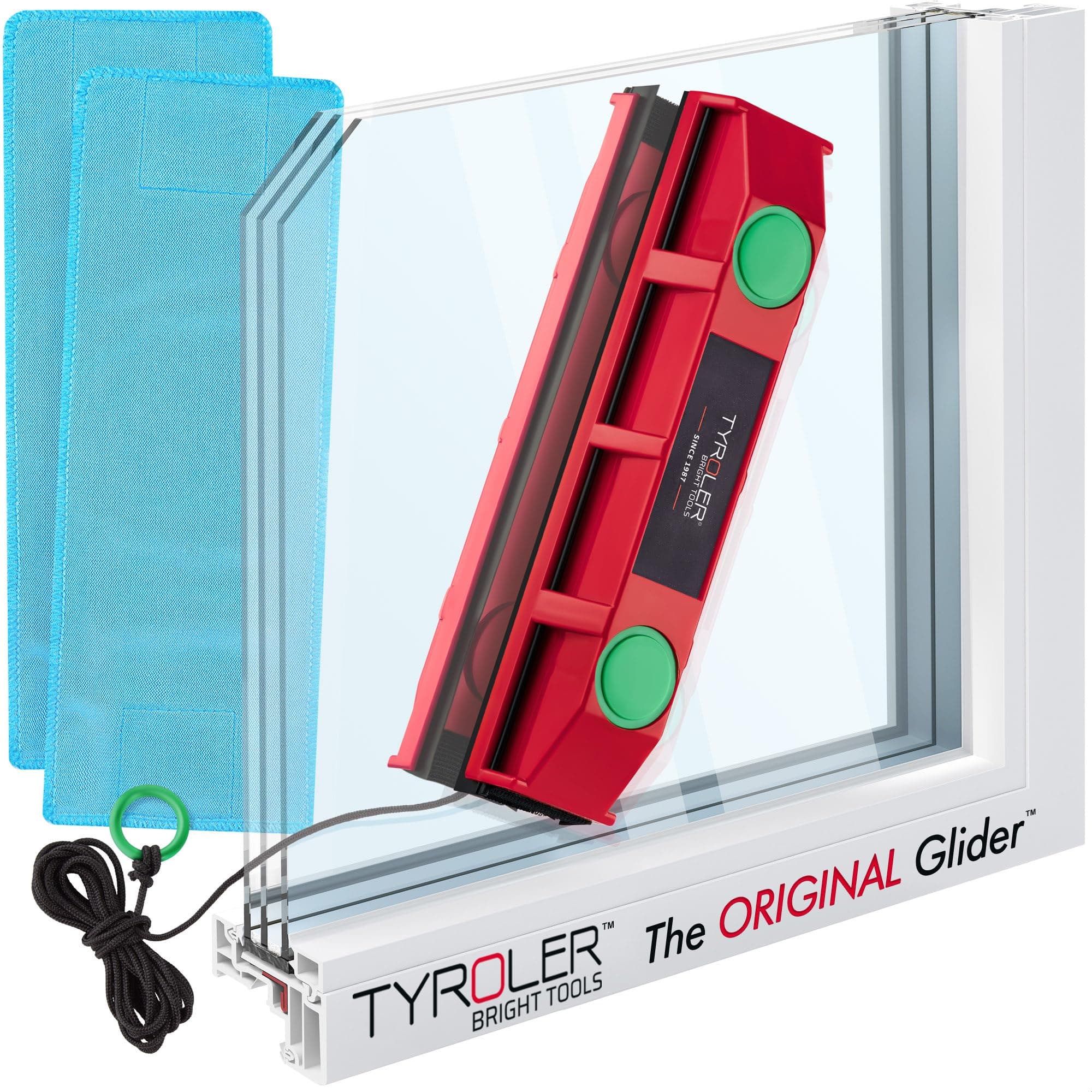 Tyroler Glider D-3 Outside Magnetic Window Cleaner Tool | Double Sided Outside Windows Cleaner Fits Only 0.8"-1.1" Single/Double Glazed Windows Thickness | Magnet Window Cleaners Tool