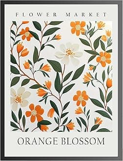 Orange Blossom Art Print, Flower Market Poster Wall art Decor, Botanical Floral Artwork for Bedroom, Bathroom, Living room Decoration (Orange Blossom, 11x14 inches + (Black Frame))