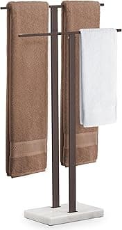 Bronze Standing Towel Rack with Weighted Marble Base, 2-Tier Towel Rack Stand for Bathroom Floor, Bath Towel Holder Fits Bath Towel & Hand Towel,18/8 Stainless Steel, BTH217-BB