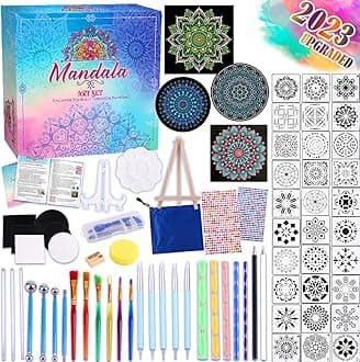 Catcrafter Mandala Dotting Tools Art Supplies - Rock Dot Stencils for Painting Tool Set Craft Kits with Tray Brush Zipper Waterproof Bag Pen for Nail Stone Mandala Arts Drawing Home Decor Activity