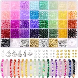 Funtopia 1402 Pcs Glass Beads for Bracelet Making 6mm, 34 Colors Crystal Gemstone Beads Imitative Jade Beads for Jewellery Making Coloured Big Hole Beads for Bracelet Necklace Phone Chain DIY Crafts