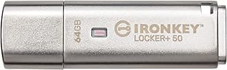 Kingston Ironkey Locker+ 50 64GB Encrypted USB Flash Drive | USB 3.2 Gen 1 | XTS-AES Protection & TAA Compliant | Multi-Password Security Options | Automatic Cloud Backup | Metal Casing | IKLP50/64GB