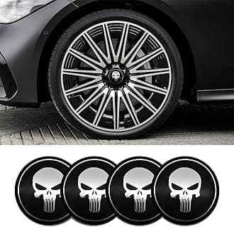 4PCS Car Wheel Center Hub Cover, Center Caps for Rims, Waterproof & Rustproof Automotive Accessories Decals, Universal Car Accessories Hub Caps Compatible with Cars (Black/Silver Skull-2)