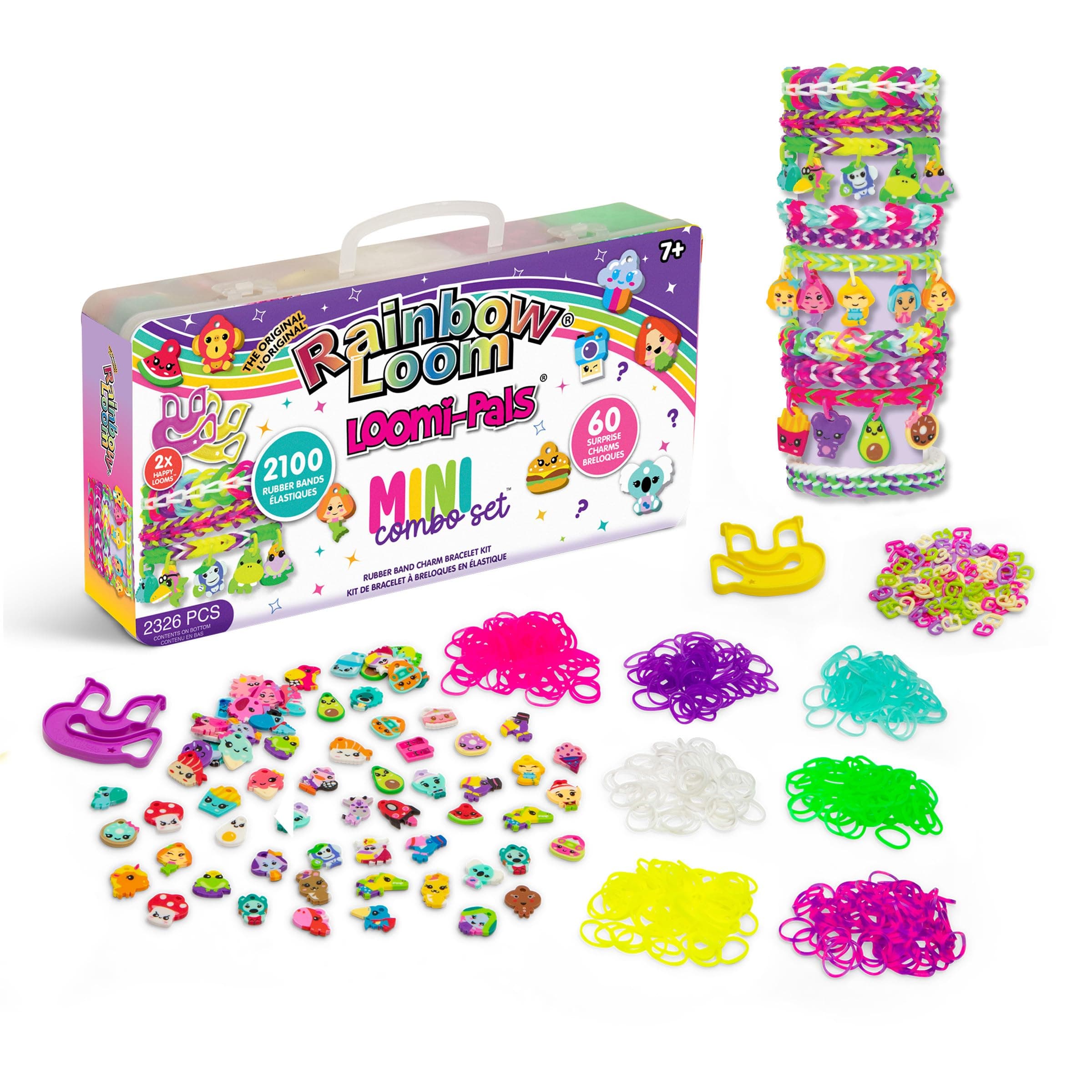 Loomi-Pals™ Mini Combo Set, Features 60 Cute Assorted Loomi-Pals Charms,1 Happy Loom, 2100 Colorful Bands All in a Carrying Case for Boys and Girls 7+