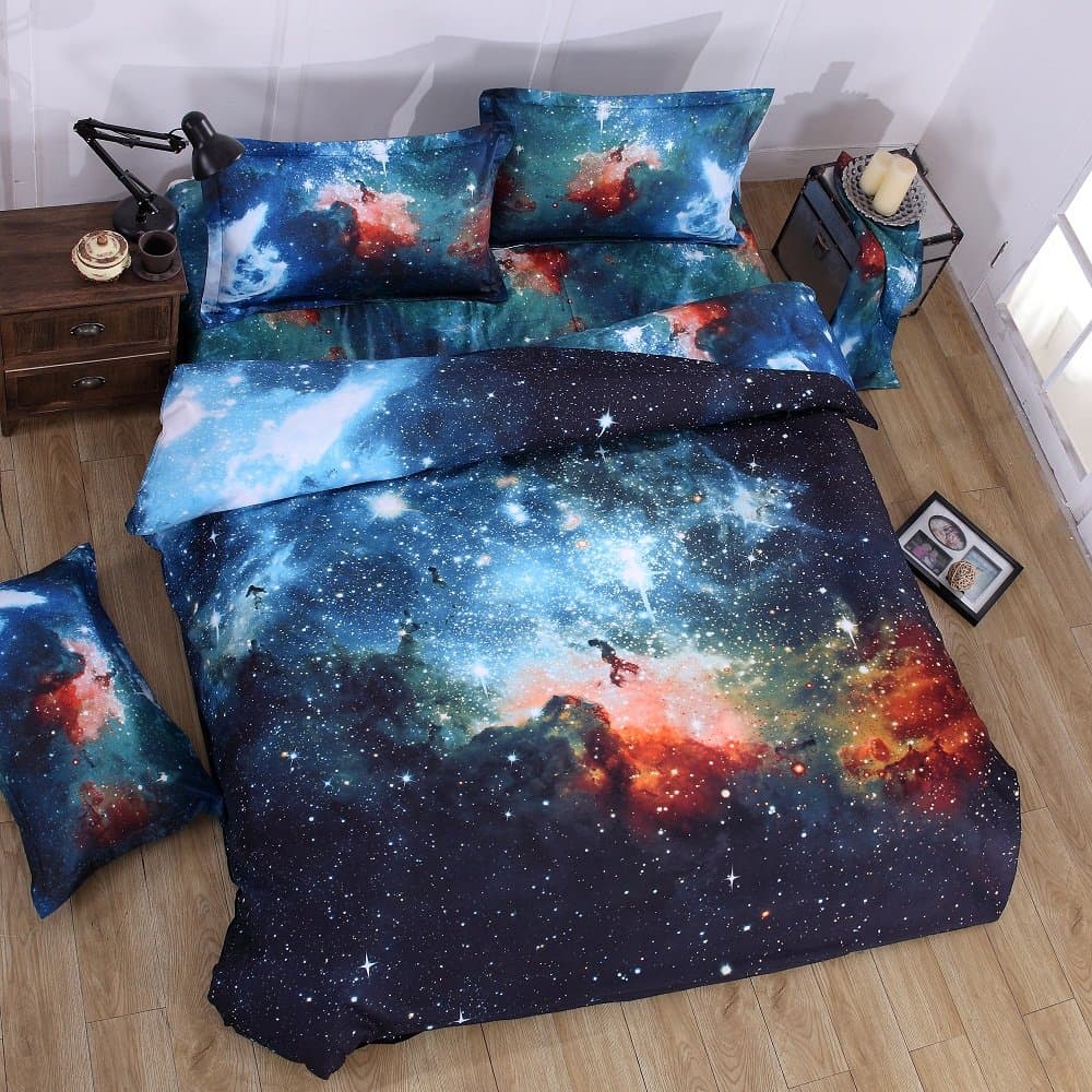3D Mysterious Boundless Galaxy Colorful Outer Space Bedding Sets 3D Duvet Cover Set, Digital Oil Printing Twin-3pc Galaxy Starry