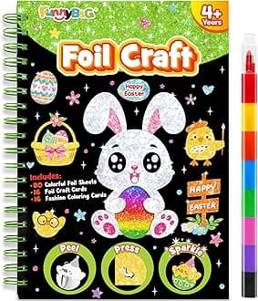 FUNNYB&G Foil Art Crafts for Kids Ages 4-8: Easter Basket Stuffers Essentials for Kids 2026, Easter Gifts for Kids, Crafts Supplies,Party Favors,Creative Toys for Kids 4 5 6 7 8 Years Old(Easter)