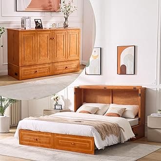 Murphy Bed Cabinet Queen, Murphy Bed with Tri-Folding Mattress, Storage Drawer, USB Charging Station, Space Saving Mutphy Beds for Guest Room,Living Room