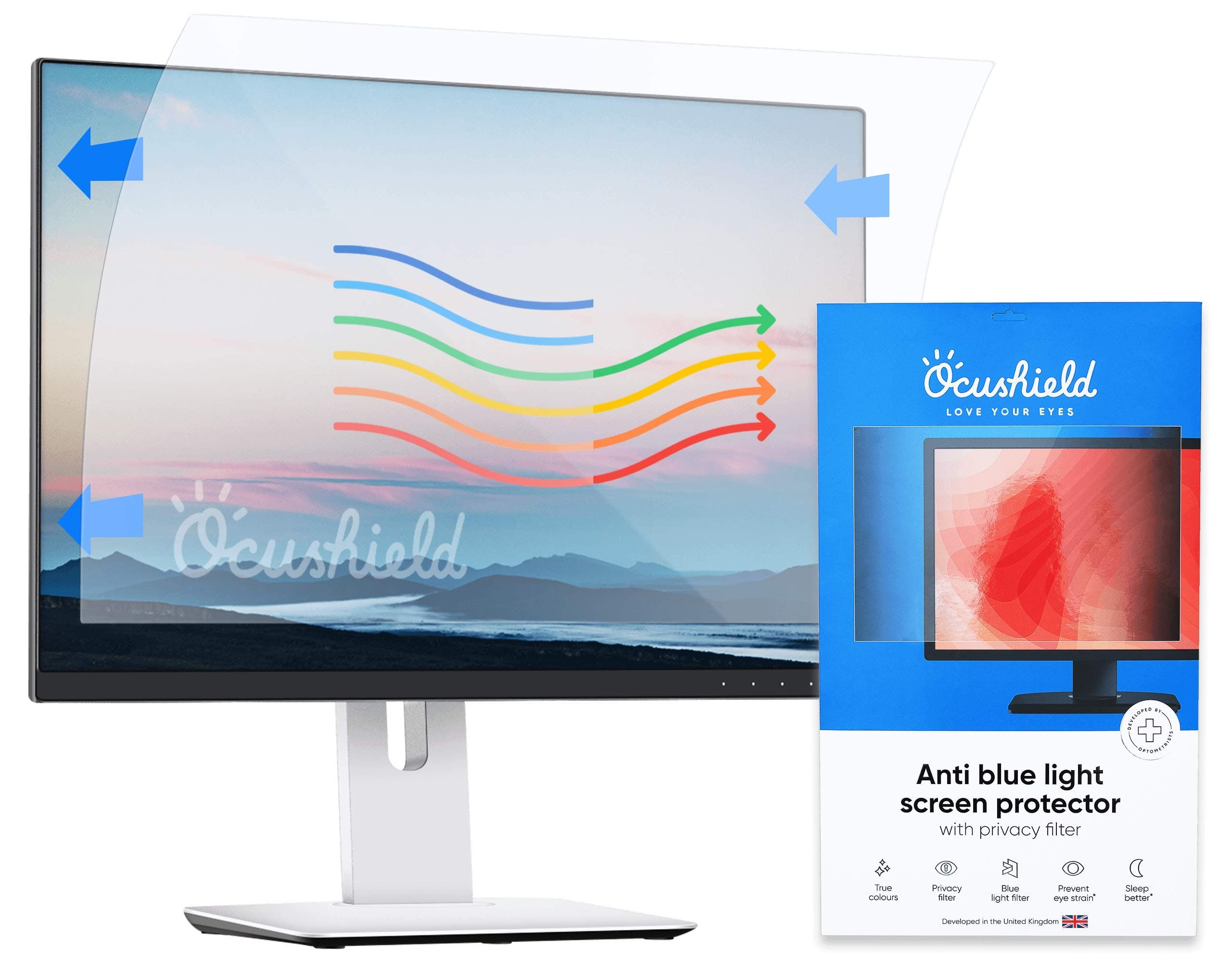 Ocushield21” (16:10) Premium Anti Blue Light Screen Protector with Privacy Filter for Laptops and Computer Monitors - Anti-Glare - Easy Install - Anti-Fatigue