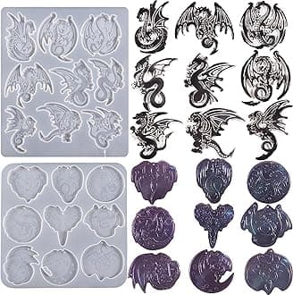 2 Pack Dragon Keychain Resin Mold - 9 Cavities Each - Multiple Style - Pendant - Resin Casting Silicone Molds for Home Decor & Candle Making Wave Spiral Mold