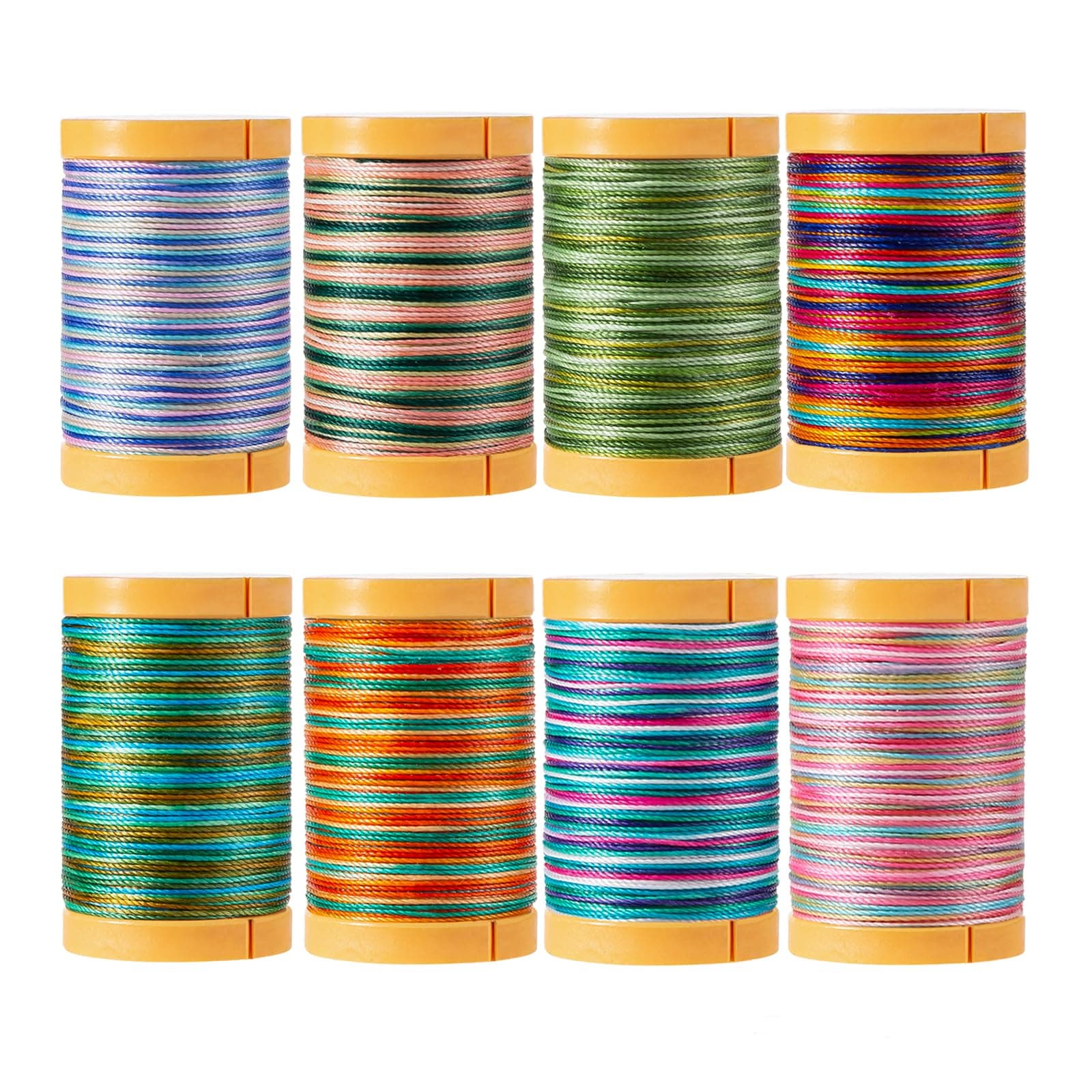 Variegated Gradient Waxed Thread 8 Vibrant Colors, 0.5mm Round Wax Coated 3 Ply Polyester Thin Cord for Micro Macrame, Bracelets, Jewelry, kumihimo, Sewing, Knotting, and Crafting -82 Yards/Spool