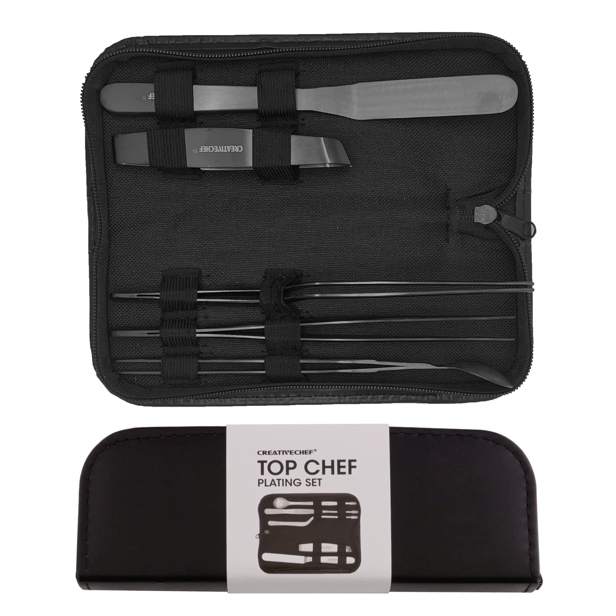 CREATIVECHEF Professional Chef Plating Kit, 5 Piece Culinary Plating Set, Silver, Stainless Steel (5 Piece, Silver) (Black)