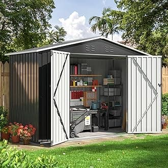 9x4 FT Outdoor Storage Shed, Garden Shed with Updated Frame Structure and Lockable Doors, Metal Tool Sheds for Backyard Garden Patio Lawn, Grey