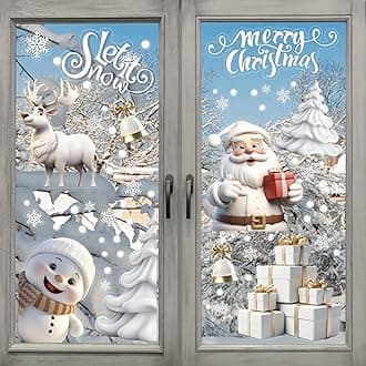 LOKIPA 8 Sheets Christmas Window Stickers Christmas Window Cling Christmas Window Decal White Stereo Static Sticker for Xmas Window Decoration