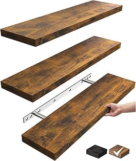 BAYKA Floating Shelves, Wall Mounted Rustic Wood Shelves for Bathroom, Bedroom, Living Room, Shelf for Books/Storage/Decor(Rustic Brown,Set of 3，22.5 inches)