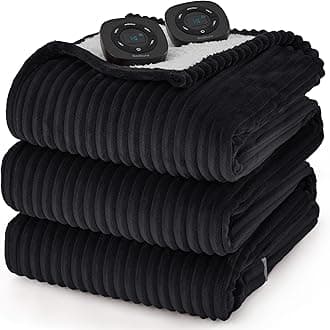 Bedsure GentleSoft Electric Blanket Queen Size - Soft Ribbed Flannel Heated Blanket with Dual Control, Heating with 10 Heat Settings & 10 Time Settings, 8 hrs Timer Auto Shut Off (84x90 inches, Black)