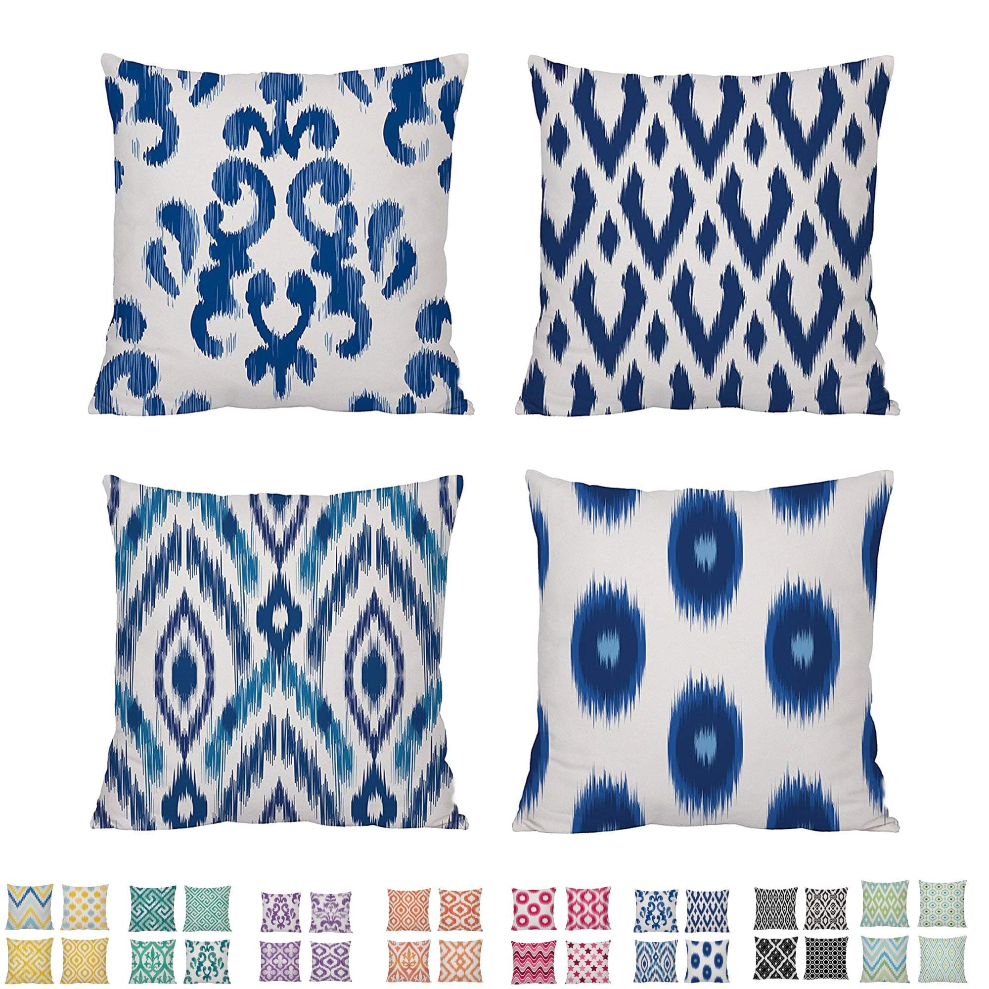 Comoco- 4 Pcs Color Coordinated Geometric Digital Printing Cotton Linen Throw Pillow Case Decorative Pillowcase Cushion Cover 17.75 X 17.75 Inch 45 X 45 Cm -(Navy Blue)
