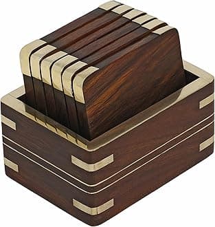 Wooden Drink Coasters Wood Table Coaster Set of 6 for Tea Cups Coffee Mugs Beer Cans Bar Tumblers and Water Glasses