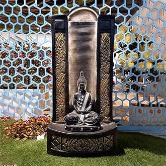 Sepborn Water Fountain Outdoor Big Size Garden Jharna Buddha Water Fountain, Decorative Tabletop Statue Resin Fiberglass for Home Office Décor (Black)