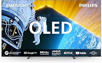 Philips Ambilight 77OLED809 4K OLED Smart TV - 77 Inch Display with P5 AI Perfect Picture Engine Ultra HD, Google TV, Dolby Vision and Dolby Atmos Sound, Works with Alexa and Google Voice - Metal