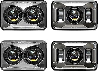 BESURE 4X6 LED Headlights Hi/Lo Beam H4656 H4651 H4652 H4666 H6545 Rectangular Headlight Compatible with Peterbilt 379 Kenworth T800 T600 Freightinger Ford Probe Ol-dsmobile Cutlass - Chrome