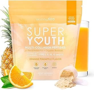 SkinnyFit - Super Youth Collagen for Women - Multi Collagen Peptides Powder - Probiotics, Fiber, Hyaluronic Acid - Non GMO, Gluten Free, Sugar Free - Beauty - Orange Pineapple (28 Servings)