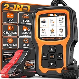 AD410PLUS OBD2 Code Reader & Car Battery Tester 2-in-1, Car Diagnostic Tool with Full OBD2 Function, 12V 100-2000CCA Battery Tests with Cranking & Charging Tests, Check Engine Light, EVAP Test