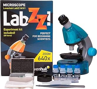 Levenhuk LabZZ M101 Azure 640x Portable Educational Kids Microscope Science Kit with LED Light, STEM Toys Accessory Set, Blank & Prepared Sample Slides, Beginner Experiment Guide for Children (ES)