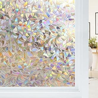 Haton Window Privacy Film, Stained Glass Window Film, Rainbow Decorative Window Cling, Sun Blocking Static Cling Window Stickers, Room Home Decor Window Cover, Non-Adhesive 35.4 x 118.1 inches