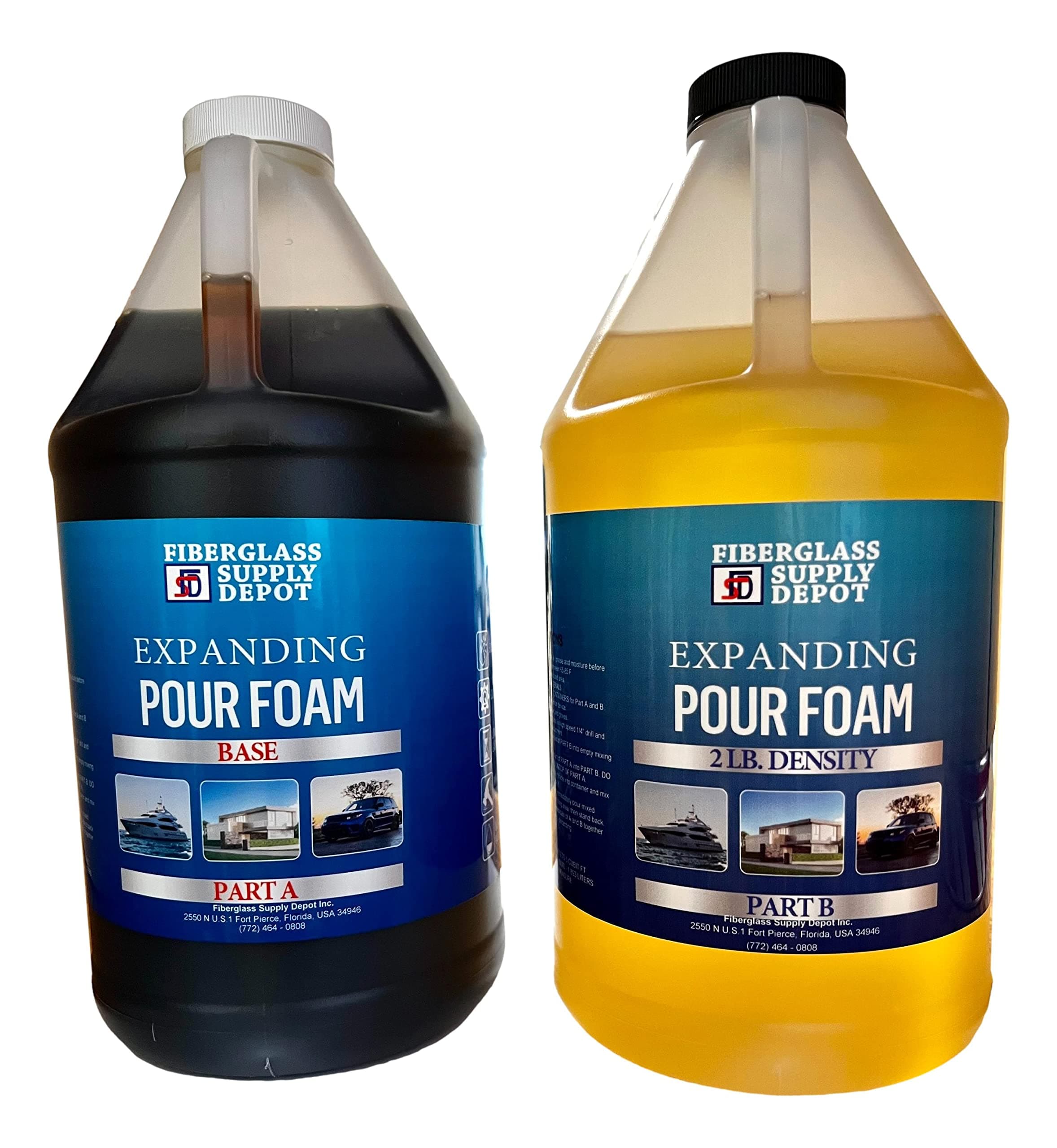 Fiberglass Supply Depot 2 Lb Density Expanding Pour Foam, 2 Part Polyurethane Closed Cell Liquid Foam for Boat and Dock Flotation, Soundproofing, Filling Voids, and Insulation (1 Gallon Kit)