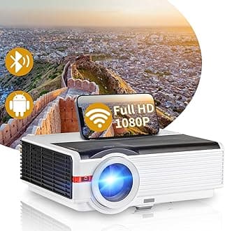 Smart Android Projector with 3+32G TV Stick,9000LM LCD Home Cinema Projector HiFi Speaker,1080P Full HD Projector with WiFi and Bluetooth,Digital Projector HDMI USB VGA for iOS Android Phone PS5 DVD
