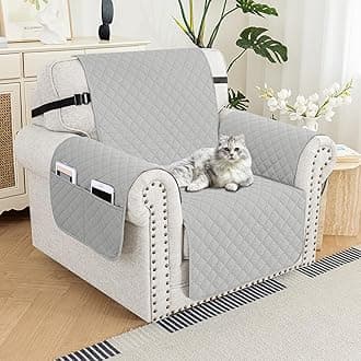 XINEAGE Quilted Chair Sofa Cover Waterproof Chair Covers for Armchair, Super Soft Washable Slipcover with Pockets & Non-Slip Elastic Straps, Thick Furniture Protector (Light Grey)