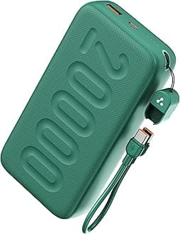 Ambrane 20000mAh Powerbank with in-Build Type C Cable, 22.5W Fast Charging, USB & Type C Output, Power Delivery, Quick Charge for iPhone, Android Mobile & Tablets, Earbuds, (Stylo N20, Green)