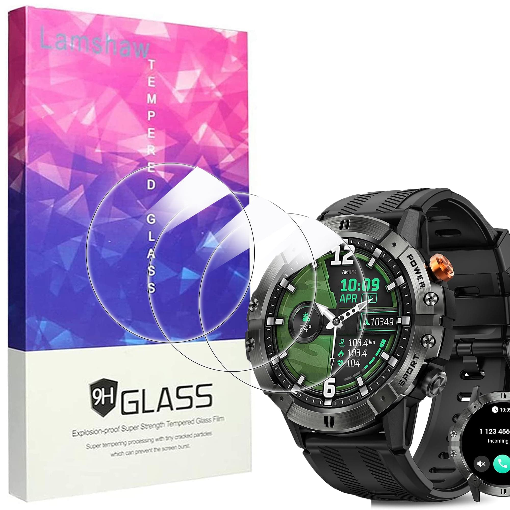 Lamshaw Compatible for DEKELIFE Smart Watches Screen Protector, [3 Pack] 9H Tempered Glass Screen Protector Film Compatible for DEKELIFE AK57 1.52 Inches Smart Watches (3 Pack)