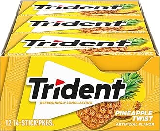 Pineapple Twist Artificially Flavored Sugar Free Gum with Xylitol, 14 Sticks, 12 Pack علكة ترايدنت أناناس تويست بنكهة صناعية خالية من السكر مع إكسيليتول