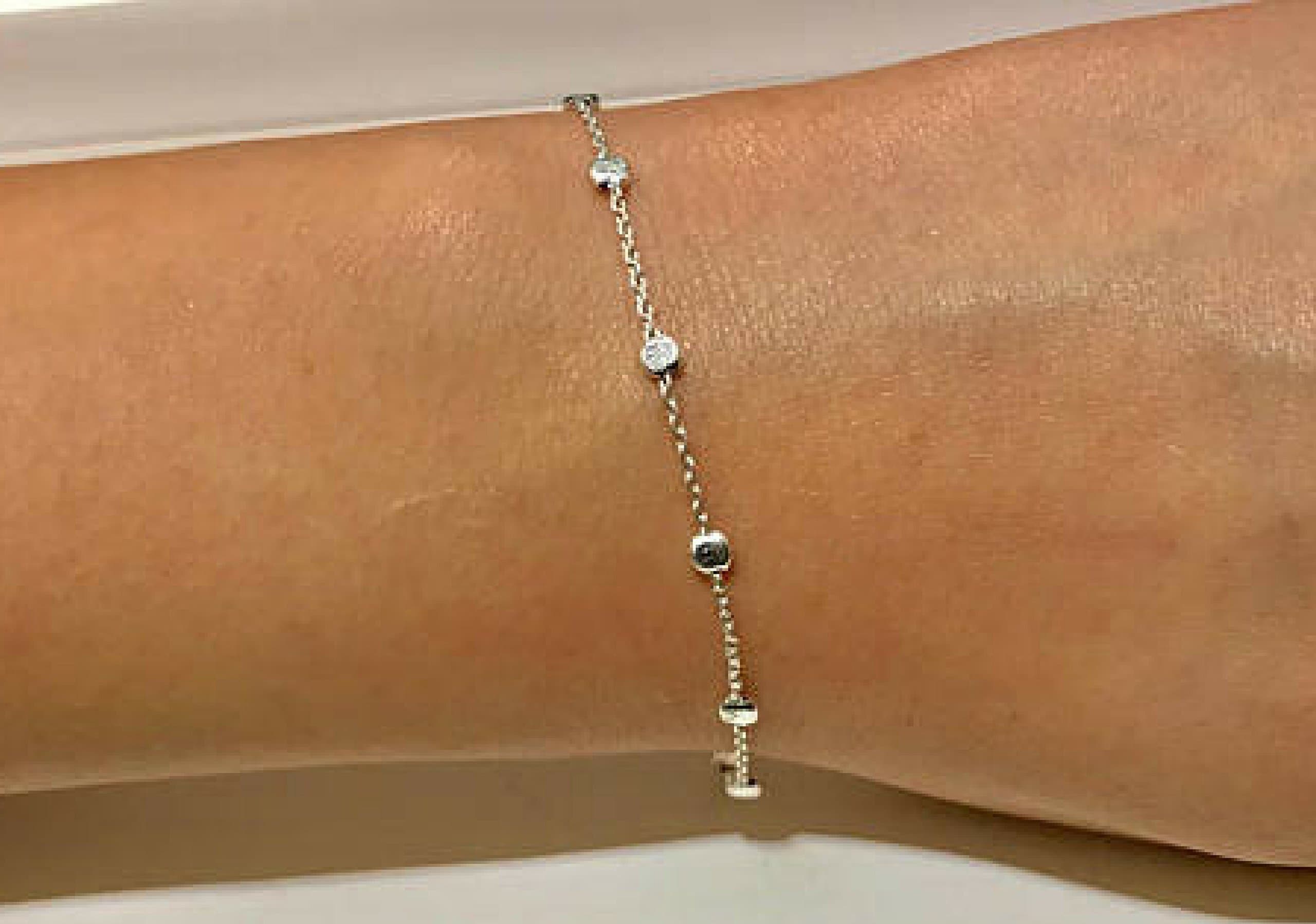 Hammered Sterling Silver Beads On A 1mm Cable Chain Handmade Bracelet-Unique Piece For Women