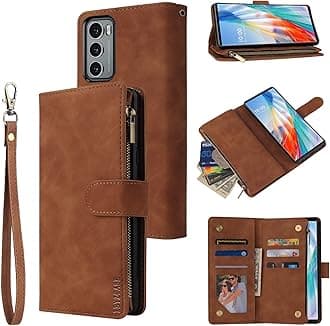 LBYZCASE Phone Case for LG Wing 5G(2020),LG Wing Wallet Case,Luxury Folio Flip Leather Cover[Zipper Pocket][Wrist Strap][Kickstand ][Magnetic Closure] for LG Wing (Brown)