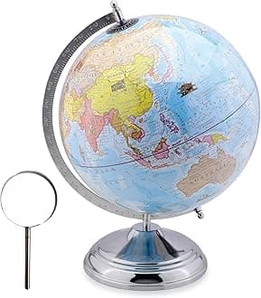 GLOBEDADDY 12 Inch Globe with Heavy Metal Base & Magnifying Glass for Kids Learning, Office Table, Student's Study & Kid's Birthday Gift