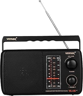 Vemax Base 3-Band (FM/AM/MW) Portable Radio (Black)