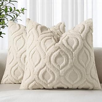 decorUhome Decorative Throw Pillow Covers 18x18, Soft Plush Faux Wool Couch Pillow Covers Set of 2, Beige