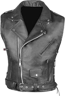 Jackets 4 Bikes Men's Classic Leather Motorcycle Biker Concealed Carry Vintage Vest Black