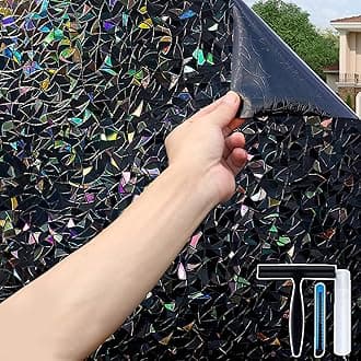 Volcanics Total-Blackout-Window-Privacy-Film, Rainbow Room Darkening Black Window Cover, Static Cling 100% Light Blocking 17.5 x 78.7 Inches