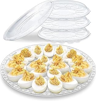 Deviled Egg Containers and Platters - (3 Pack) 15 Slot Clear Plastic Trays with Lid for Eggs and Finger Foods