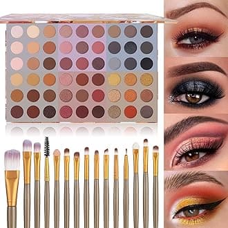 UCANBE54 Color Eyeshadow Makeup Palette + 15 PCS Eye Brushes Set, Professional Matte Shimmer Eye Shadow Kit Highly Pigmented Long Lasting Waterproof Make up Pallet