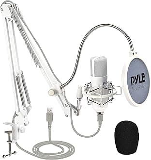 Pyle USB Condenser Microphone Streaming Kit - Professional Computer/Mac Mic Audio Cardioid Boom with Adjustable Arm Stand & Pop Filter for Podcast, Gaming, Studio, YouTube