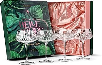 Vintage Tropical Flamingo Belle Coupe Glasses | Set of 4 | 12 oz