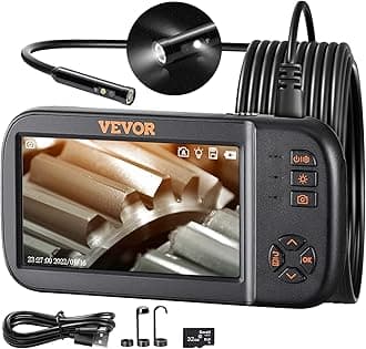 VEVOR Endoscope with Triple Lenses - 4.5 Inch IPS Screen Inspection Camera - 1920 x 1080 Waterproof Pipe Camera for Car Engines, Sewers, HVAC Channels
