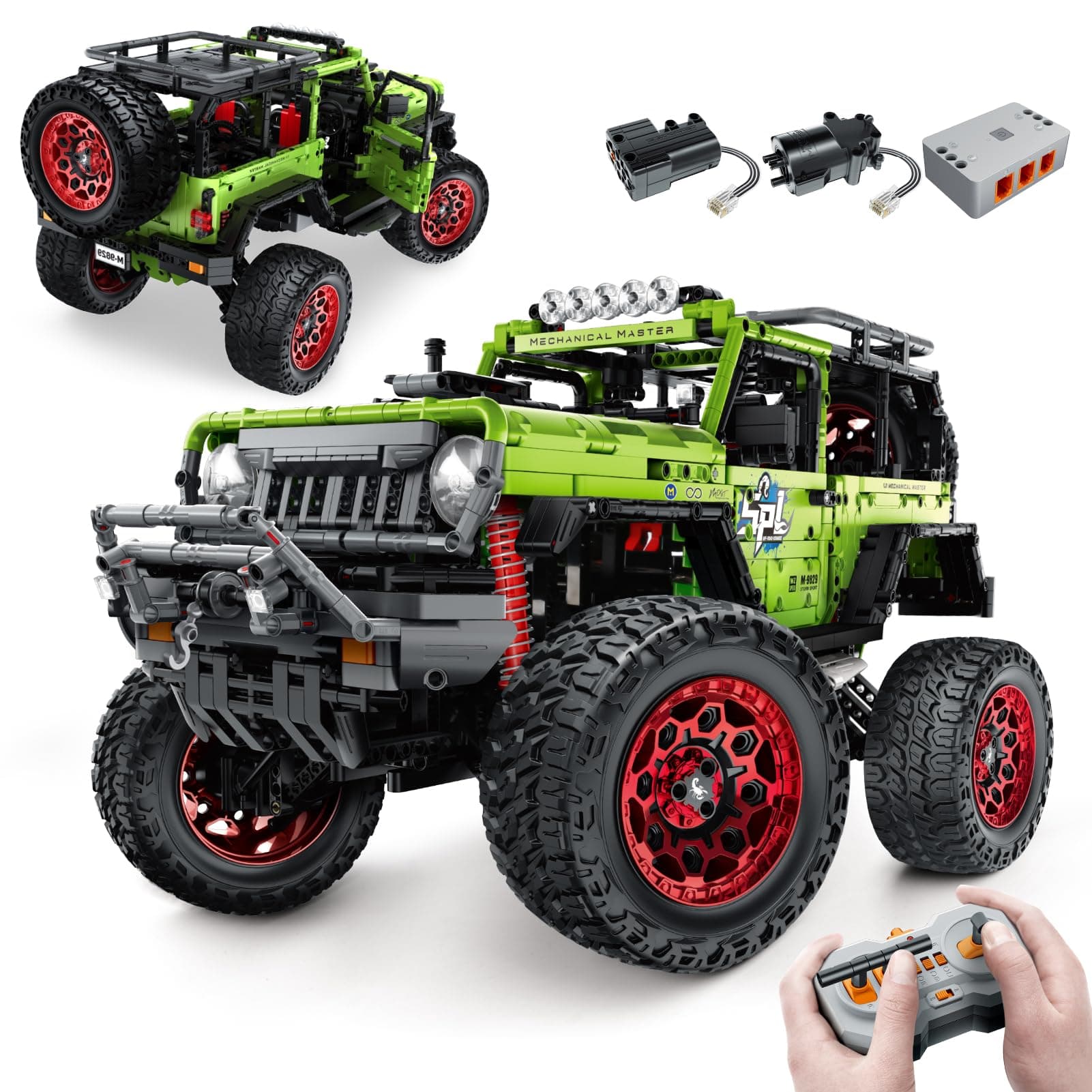 Remote Control Jeep Wrange 4x4 Building Kits, 1:6 Technique Motorized Off Road Pickup Set - with 4 Black Motors, All Terrain Design - STEM Engineering Gift for Adults & Teens (2121 PCS)