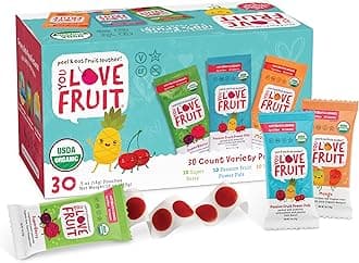 YOU LOVE FRUIT - Fruit Snacks Variety Pack 30 count, 100% Natural Gluten-Free, Vegan, Low Carb, Low Fat Fruit Kosher Snacks for Kids, College Students, Teachers and Offices, Healthy Fruit Snacks (passion fruit, super berry, mango)