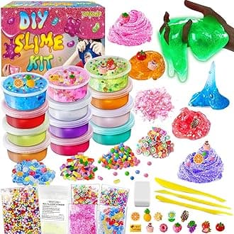 12 Cups DIY Slime Kit, Slime Making Kit for Girls 10-12, Glow in The Dark, Crystal Clear Slime with Add-ins, Foam Balls, Charms, Party Favors Gift Toys for Kids